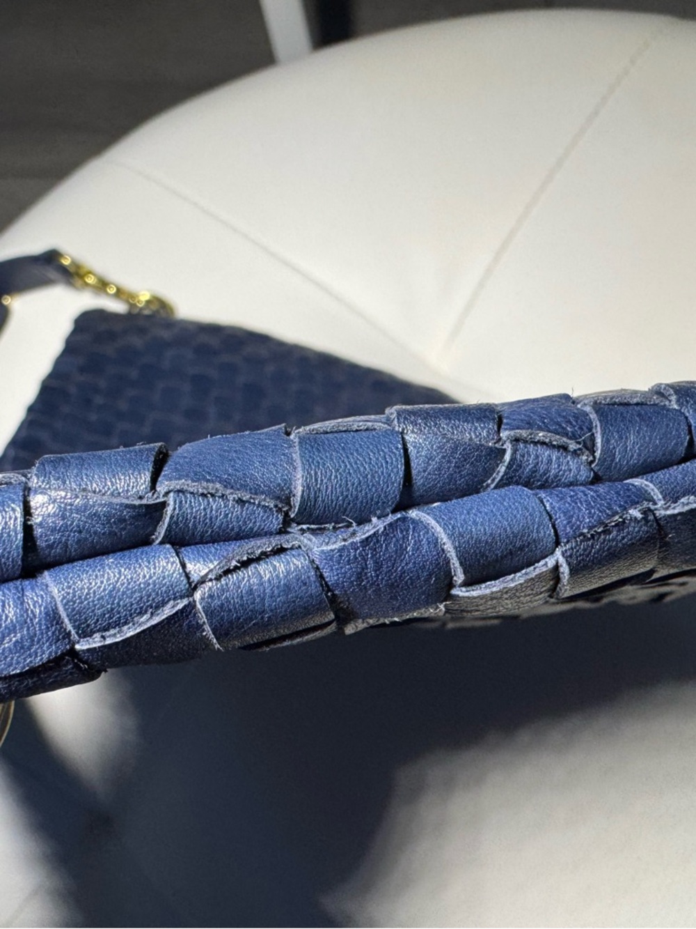 Clare V Moyen Woven Leather Crossbody Bag Blue Crescent Zip - Picture 9 of 9